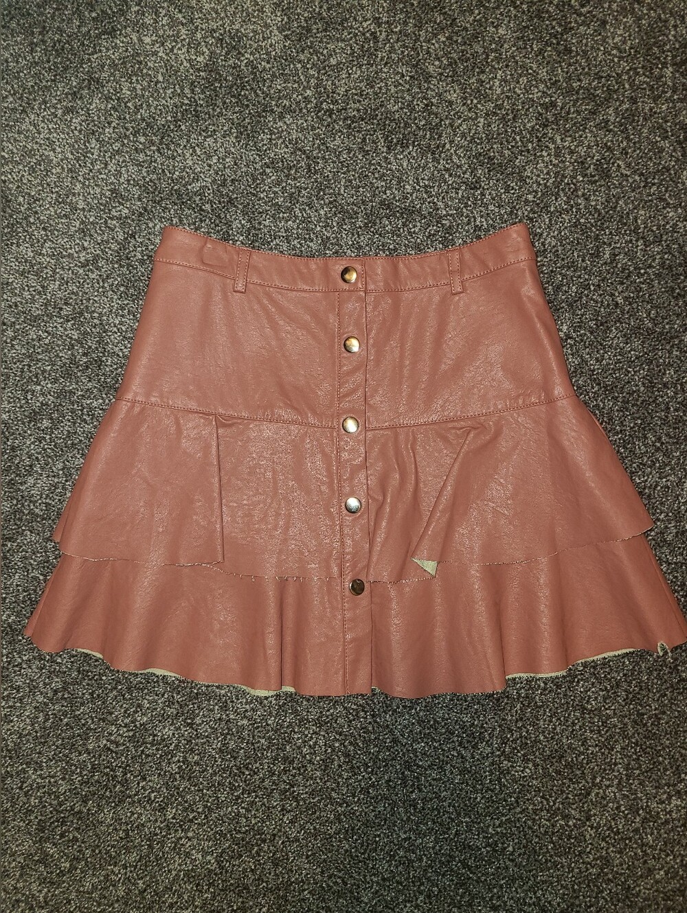 Love Tree - Ruffled Button-Front Faux Leather Skirt - Dusty Rose